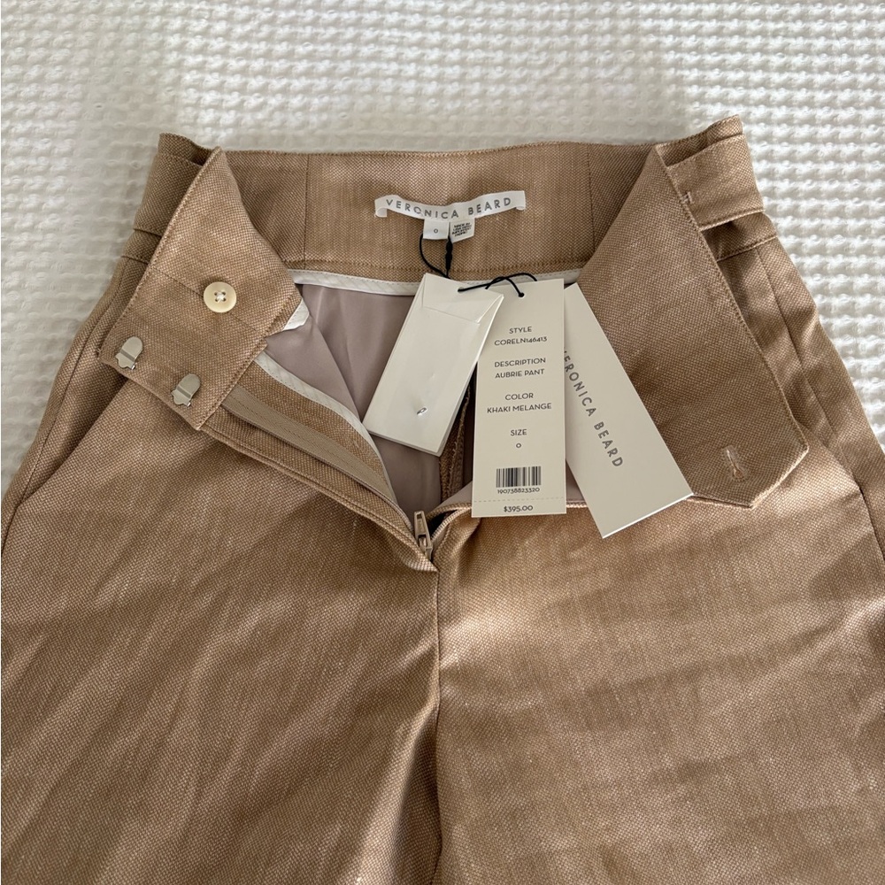 Veronica Beard Tan Tailored Chinos with Button-Tab Waist BWT - Picture 3 of 5